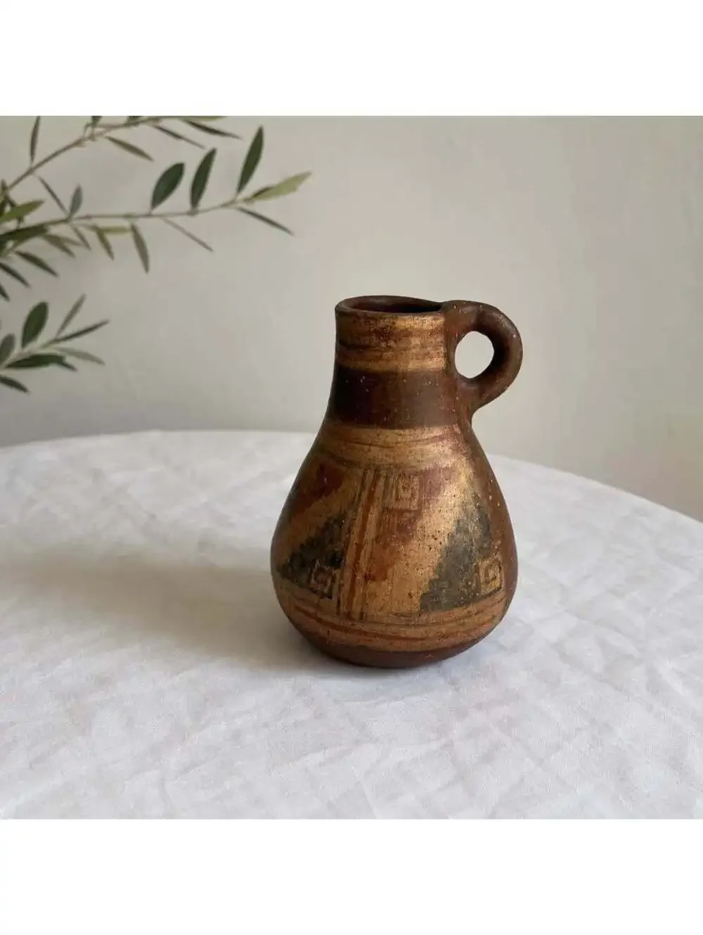 Vintage Chilean Hand Painted Pottery Pitcher Inca Folk Art Signed P. Miller